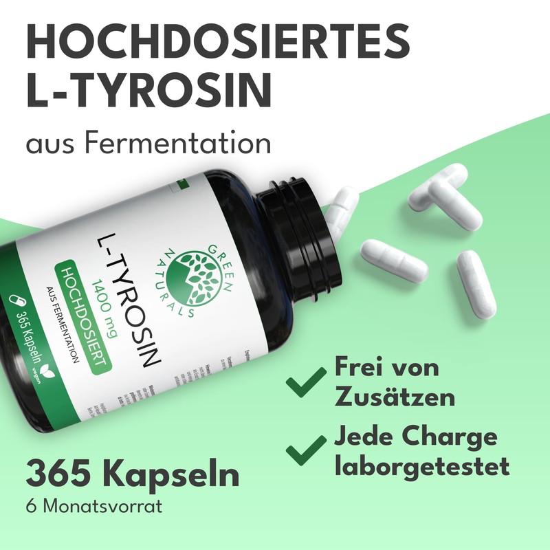 Green Naturals L-Tyrosine - High Dose: 1,400 mg - 365