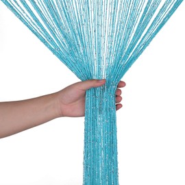 WedDecor Turquoise String Curtains Glitter Fringe Panel Fly Screen Room Divider Tassel Curtain for Doors, Doorway, Windows, Home Décor, Event Decoration, (90cm x 200cm)