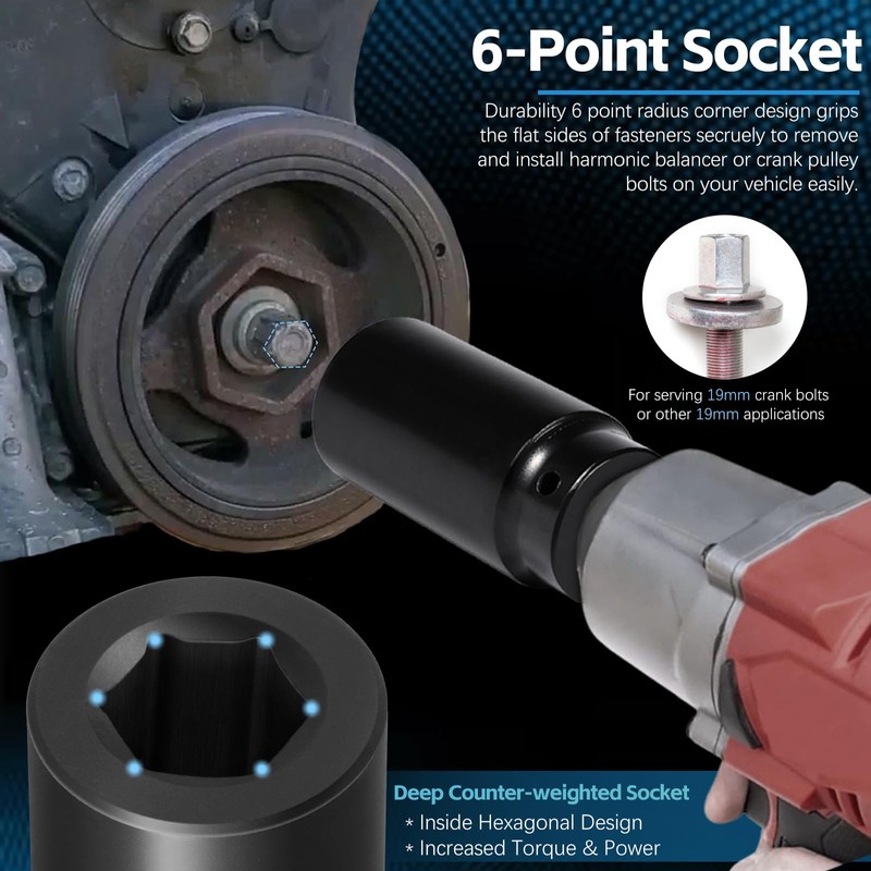 Harmonic Balancer Socket Tool 77080 for Honda 19mm Crank Bolt