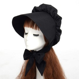 GRACEART Victorian Adult Women Girls Headgear Hat Ladies Handmaid Bonnet Medieval Peasant Headwear for Fancy Dress (Black)