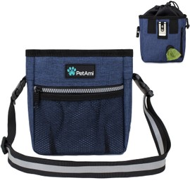 PetAmi Dog Treat Pouch, Pet Treat Pouch for Training, Dog Walking Bag Holder for Kibbles, Pet Food Toy, Dog Trainer Essentials Supplies, Poop Bag Dispenser, 3 Ways to Wear (Heather Navy)