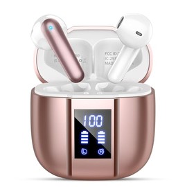 Wireless Earbuds, Bluetooth 5.4 Headphones, 48H, Ear Buds, LED Display Earphones with Mic, IP7 Waterproof In EarBud, Comfort Fit, Bluetooth Earbuds for Phone Android iOS, Sport, Walk, Rose Gold