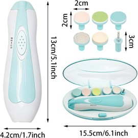 Lima de Uñas Eléctrica para Bebés, Cortadora de Uñas con 6 Cabezales de Molienda, Luz LED y Silencioso Portátil con Caja de Almacenamiento, Azul