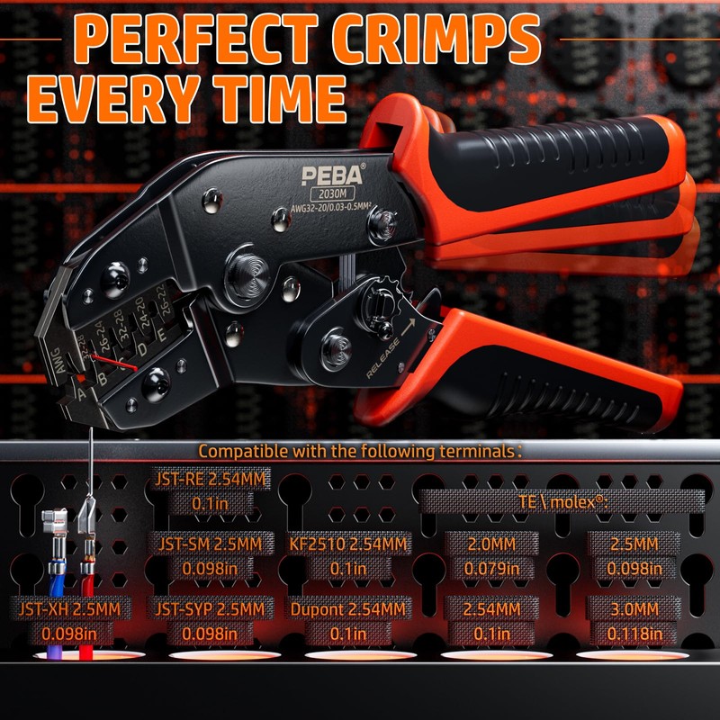PEBA Micro Connector Pin Crimping Tool 0.03-0.5mm² 32-20AWG Ratcheting Crimper