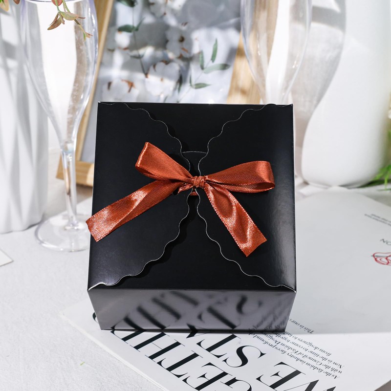 VGOODALL 10PCS Gift Candy Boxes, Black Treat Box with Ribbon