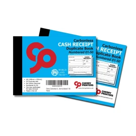 Cherry Carbonless NCR Cash Receipt Book Duplicate A6 50 Sets Numbered 1-50 Perfect for The Self Employed and Taxis **2 Pack**