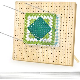 12 Inch Large Size Premium Wooden Crochet Blocking Board - Complete Crochet Accessories Set with 12 Steel Pins - Ideal for Knitting, Granny Squares, and Projects