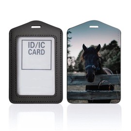 023442 Pass Case, Commuter Holder, IC ID Card Holder, Black, Neck Strap, Employee Card Holder, For School Commutes, Commutes, Horses, Animals, Photography