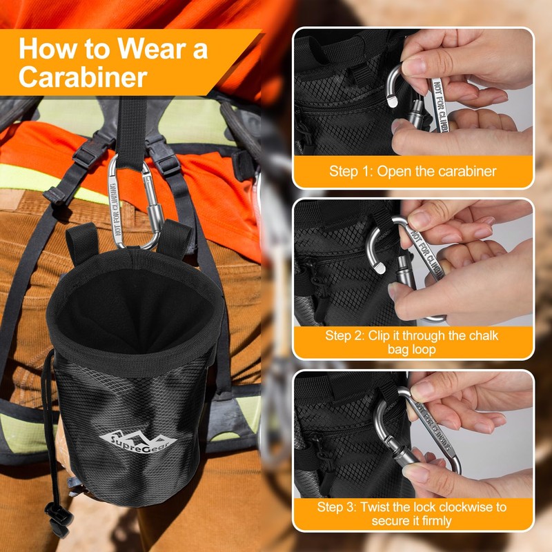supregear Chalk Bag for Rock Climbing, Large Zipper Pocket with