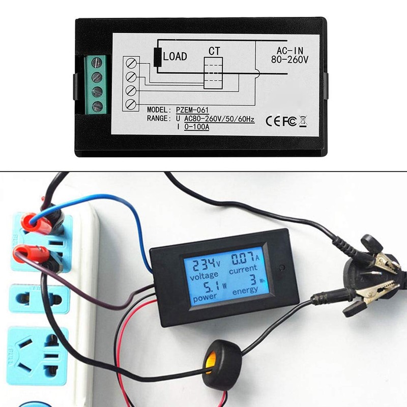 100A AC 80~260V Digital Power Meter Monitor Voltage KWh Watt