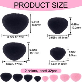 32pcs Safety Noses 11/15/17/18mm Plastic Noses with Washers, Flocking Teddy Bear for Crochet, Plush, and Craft Puppets (Pink & Black)
