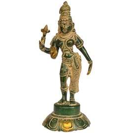 Exotic India Ardhanarishvara (Shiva Shakti) - Brass Statue - Color Green Gold Color