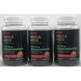 GNC 3PK GNC Mega Men 50+ Multivitamin ~ 120 GUMMIES EA~ORANGE CHERRY &BERRY~EXP 7/26