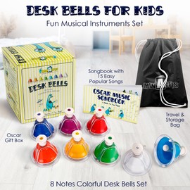MINIARTIS Desk Bells for Kids | Educational Music Toys for Toddlers 8 Notes Colorful Hand Bells Set | Kids Musical Instrument with 15 Songbook | Great Birthday Gift for Children