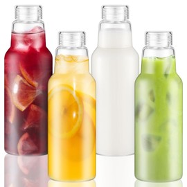 CWHHRN 34oz Glass Bottles with Lids, Glass Jars with Lids for Juice, Smoothies, Water, Milks, Beverage Storage, Clear Mason Jars with Lids for Pickles, Jams, Food Storage (4 Pack)