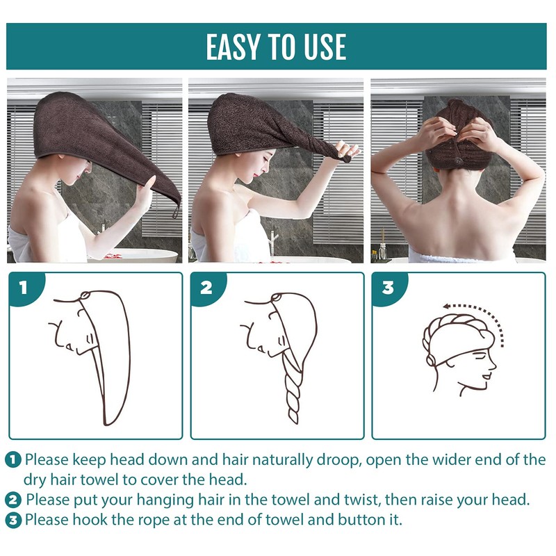 LUXURY Hair Towel Wrap 100% Cotton, Instant Drying Lightweight Turban