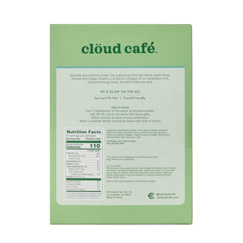 Clöud Café Collagen Infused Matcha Latte Instant Tea Powder -
