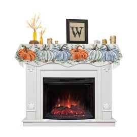 Victoroes Pumpkin Mantle Scarf 90 x 17 Inch, Watercolor Pumpkin with Eeucalyptus Leaves Retro Fireplace Mantel Scarf Mantel Cover Runner for Home Living Room Indoor Holiday Party Decor
