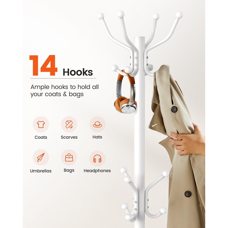 Pipishell Coat Rack with 14 Hooks, Freestanding Coat Rack Stand