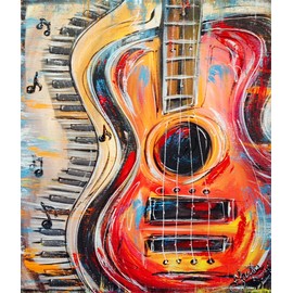 Meecaa Paint by Numbers Colorful Guitar Kit for Adults Beginner DIY Oil Painting 16x20 inch (Guitar, No Frame)