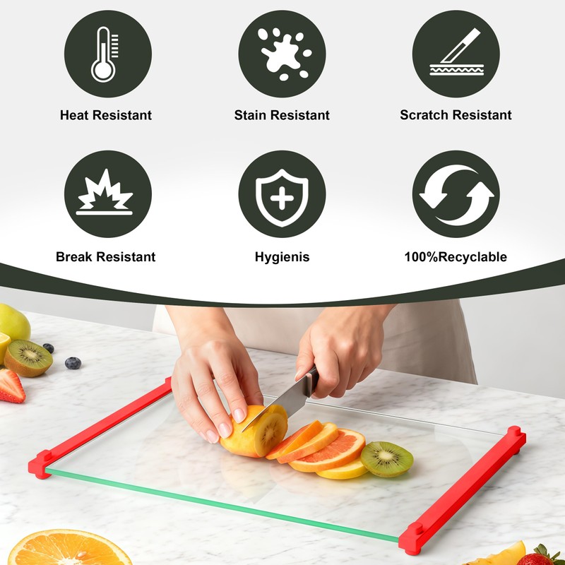 2PCS Glass Cutting Board with Silicone Grip, 80% Stronger Shatter