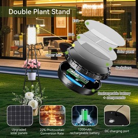 Satucol 4 Pack 45.4'' Outdoor Floor lamp IP65 Waterproof, Solar Lights Outdoor with 2 Plant Stand,Outdoor Patio Decor with USB Charging Port 3 Lighting Modes for Porch Deck Yard and Garden
