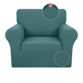 JIVINER Super Stretch 1 Piece Chair Slipcovers Non Slip Armchair Covers for Living Room Washable Jacquard Sofa Furniture Protector for Dogs Pets with Elastic Bands (Chair, Peacock Blue)