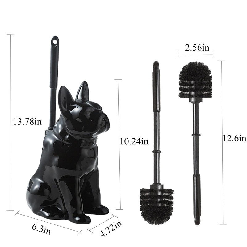 2025 Ceramic Dog Toilet Brush Holder Set, French Bulldog Design