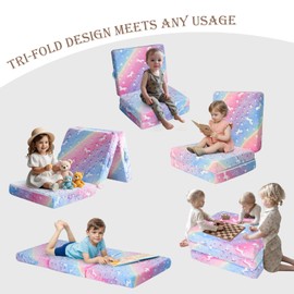MeMoreCool Glow Rainbow Unicorn Foldable Floor Mattress for Kids, Trifold Nap Mat for Toddlers, Portable Daycare Sleeping Futon or Floor Bed, 75x25 Inch
