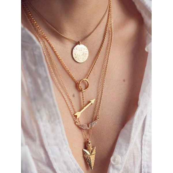 FXmimior Multilayer Necklace Gold Circle Arrow Pendant Chain Long Choker Layered Jewelry for Women (1)