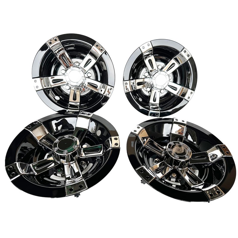 Golf Cart 10" Wheel Covers Hub Caps W/Chrome Spokes for