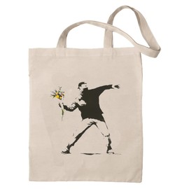 rainUP Banksy Flower Launcher Bag - Tote Bag Reusable Shoulder Bag - 100% Organic Cotton. Ideal for Shopping, Beach, Daily Use - Unique Designs