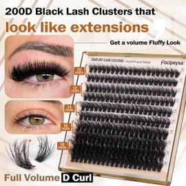Lash Extension Kit Thick Eyelash Extension Kit 10-18mm Fluffy Lash Clusters 200D Individual Eyelashes Kit with Lash Bond, Lash Remover, Lash Applicator, DIY Lashes Extension for Beginners