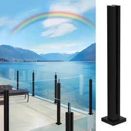 CVTER Glass Railing Post, 35.4"/304 Stainless Steel/Black Glass Railing with T Spigot Slots&Base, Glass Railing System Clamp Bracket for Balustrade, Balcony, Stairs, Deck, Patio, 90cm