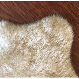 LAMBZY Genuine Sheepskin Silky Area Rug - Thick Strong Bottom Texture Washable Stain Resistant Faux Rug - Perfect for Children Living Room, Bedroom Decoration Usage-3' x 4'4",90x135cm, White/Brown