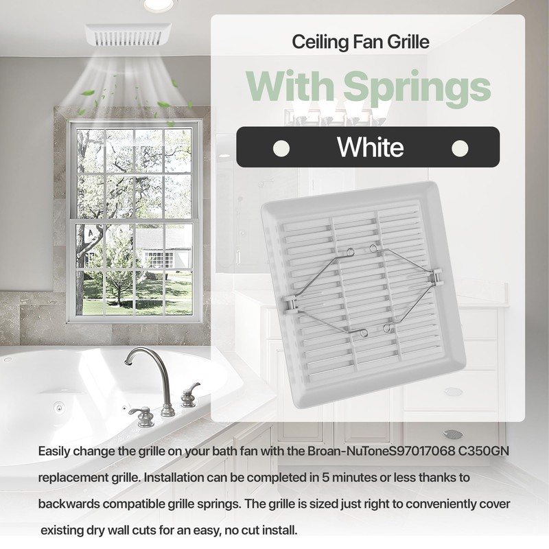 C350GN Bathroom Plastic Grille Cover with Springs for Broan-NuTone 695