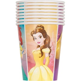 Unique Princess Birthay Party Supplies Bundle Pack for 16 includes Lunch Plates, Napkins, Cups, Table Cover, Stickers