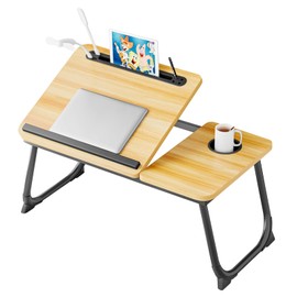 Laptop Desk for Bed, Adjustable Laptop Stand with 5 Different Angles, Portable Lap Tray Table with USB Charge Port and Cup Holder, Laptop Bed Desk Tray for Eating Working Writing (Walnut)
