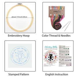 Louise Maelys Cute Cat Embroidery Kits for Beginners,Adults Starter Cross Stitch Kit with funny animal pattern,DIY Needlepoint Kits-It's Fine I'm Fine Everything is Fine