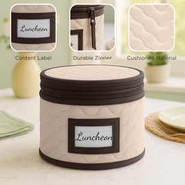 Dinner Plates Storage - Quilted Microfiber China Organizer Box with Dividers , Protects & Organizes Up to 12 Plates of 10" - Ideal for Seasonal Dishware Protection