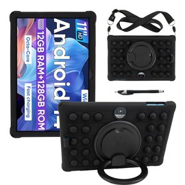 Misenya 11-inch Tablet case for COLORROOM C5/TUOHAITIME C5/WXUNJA C5/JIKOCXN C5/aiprotablet C5 Universal Tablet case with 360° Rotating Stand、Lanyard & Stylus (Black)