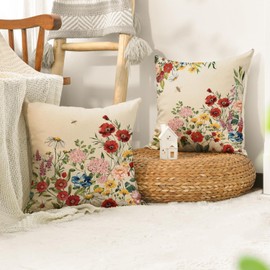 AVOIN colorlife Home Sweet Home Flowers Throw Pillow Covers, 18 x 18 Inch Seasonal Decoration Floral Family is Everything Cushion Case for Home Sofa Couch Set of 4