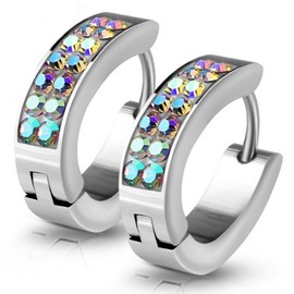 Bungsa® Creole Earrings with Crystals | Silver Gold Rose Gold | Earrings, Stainless Steel, Rainbow (Aurora Borealis)