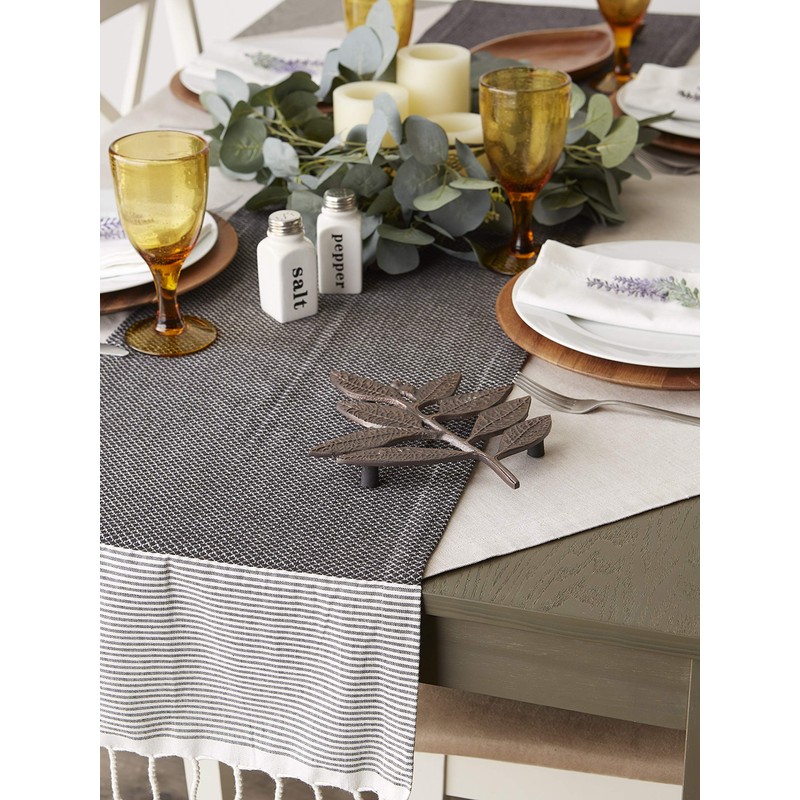 DII Bordered Dobby Woven Table Runner, 15 x 72, Black,