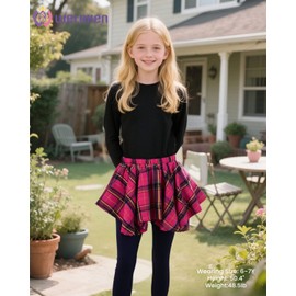 Girls Plaid Skirted Leggings – Kids Tartan Skirt with Stretch Leggings and Elastic Waistband Pink