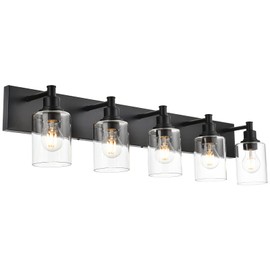 Lucidce Bathroom Vanity Light Fixtures Black 5- Light Industrial Sconces Black Lights with Clear Glass Shades Modern Vanity Lighting for Porch Hallway Bedroom