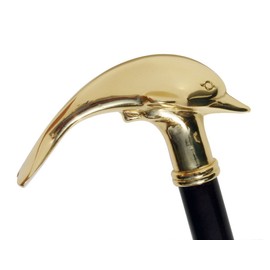 Brass Dolphin Walking Stick Cane - Party Dress Wood Cane for Women, Men, Seniors Balance - Fancy Wooden Stick for Mobility Aids, Stability, Knee Support - Elderly Assistance Products - 38" Brass