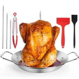 13" Al Pastor Skewer for Grill, Gyro Pan with Skewer, BBQ Vertical Skewer Pan, Stand Rack for Tacos, Shawarma, Kebabs, Gyros, with 3 Removable (9/10/12) Barbecue Spikes, 2 Oil Brushes & Barbecue Tongs