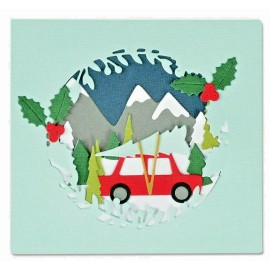 Sizzix Christmas Winter Woodland w/ Car Sizzix Thinlits Thin Metal Die Set 665340 NEW!