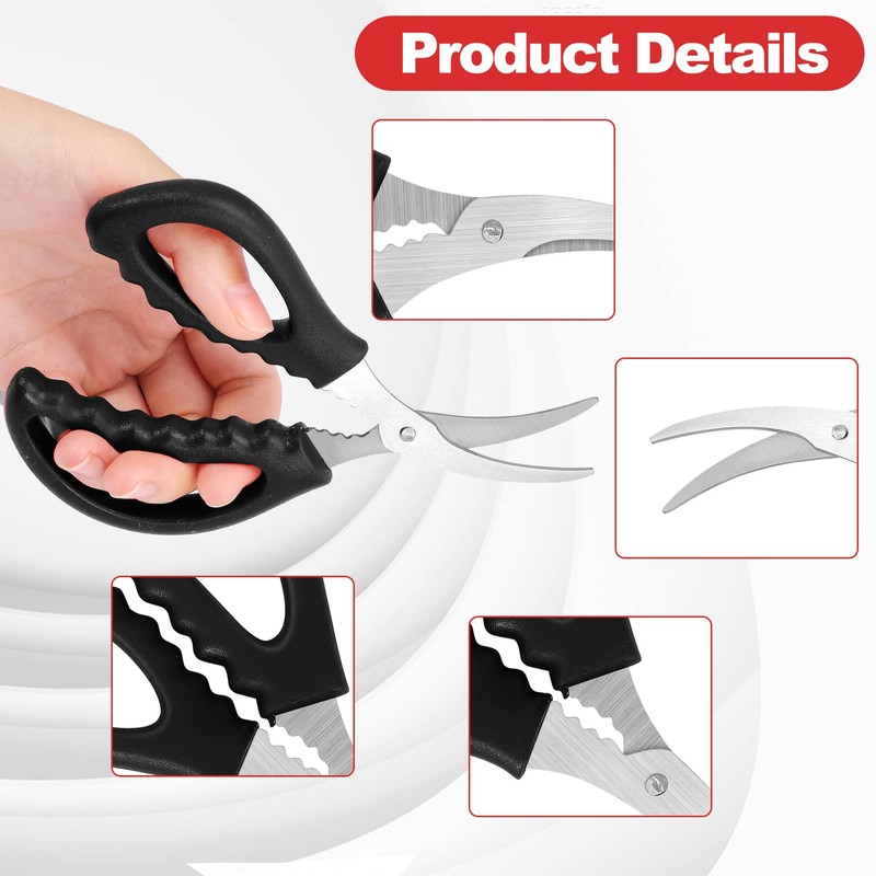 STRAYJO 8Pcs Seafood Scissors,Crab Scissors,Stainless Steel Lobster Scissors,Crawfish Scissors for